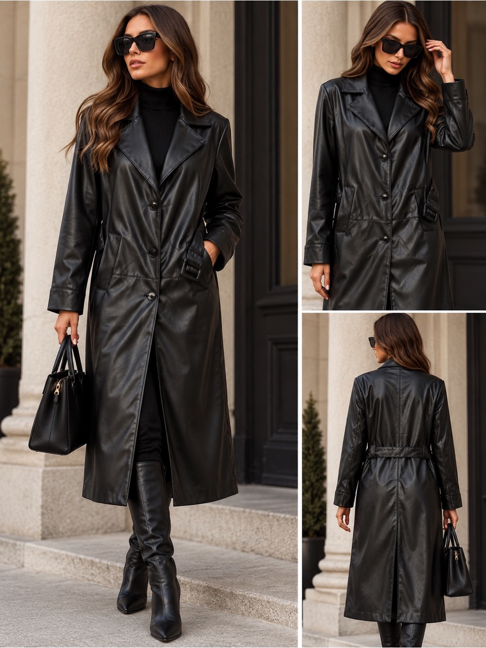 STOOSH Women's Black Faux Leather Trench Coat Sz S/M like new